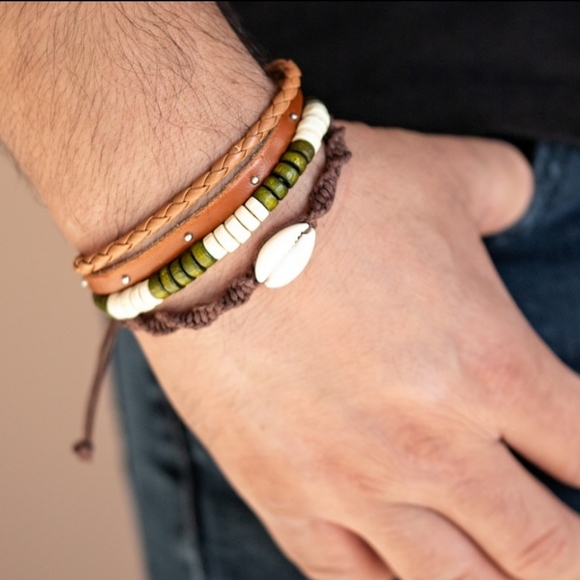 Jewelry Unisex Urban Brown Olive Green Beaded Pull Cord Bracelet Poshmark